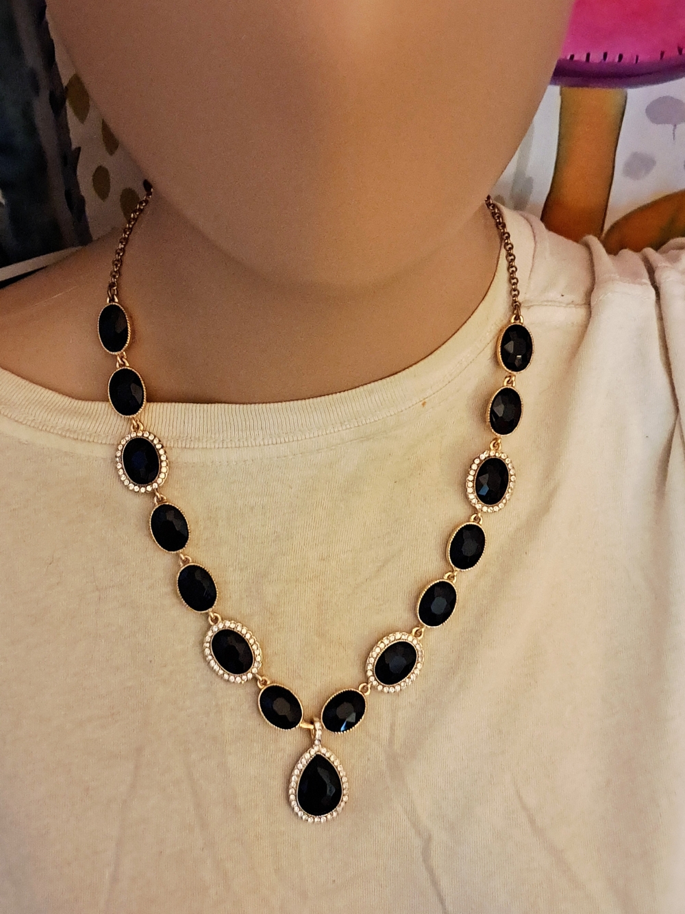 Monet Gold-Tone Necklace And Bracelet Set with Black Stones